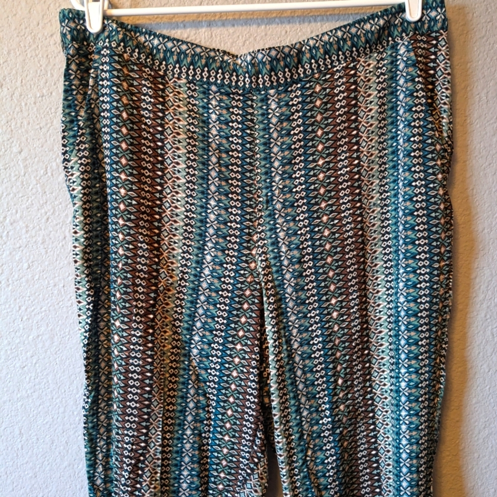 Jessica Simpson Silky Pull on Pants Brown White Blue Pockets sz. XL - Picture 5 of 10